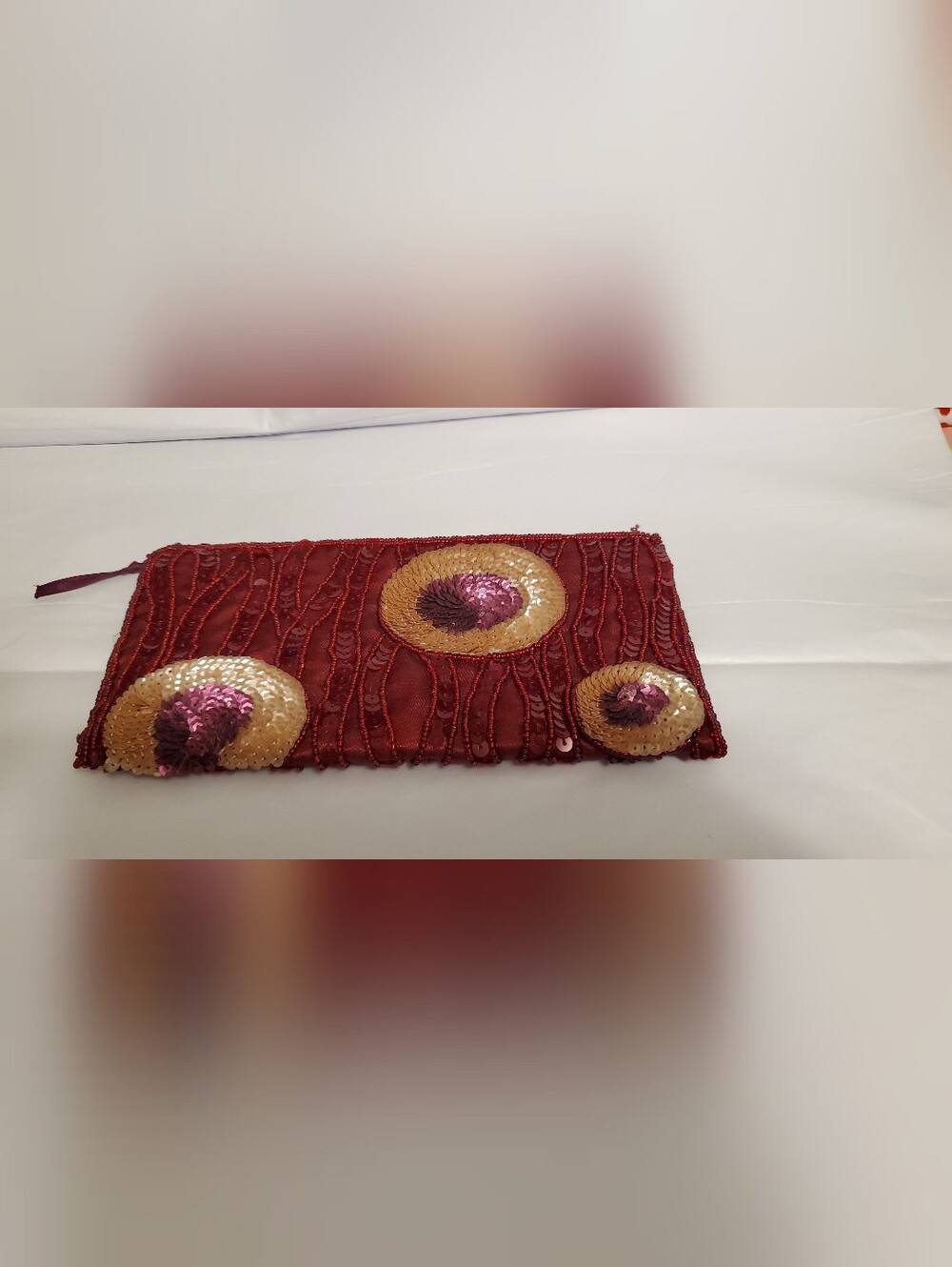 Vintage 90s Y2K Artsy Satin Sequin Embellished Women's Clutch Zip Pouch
